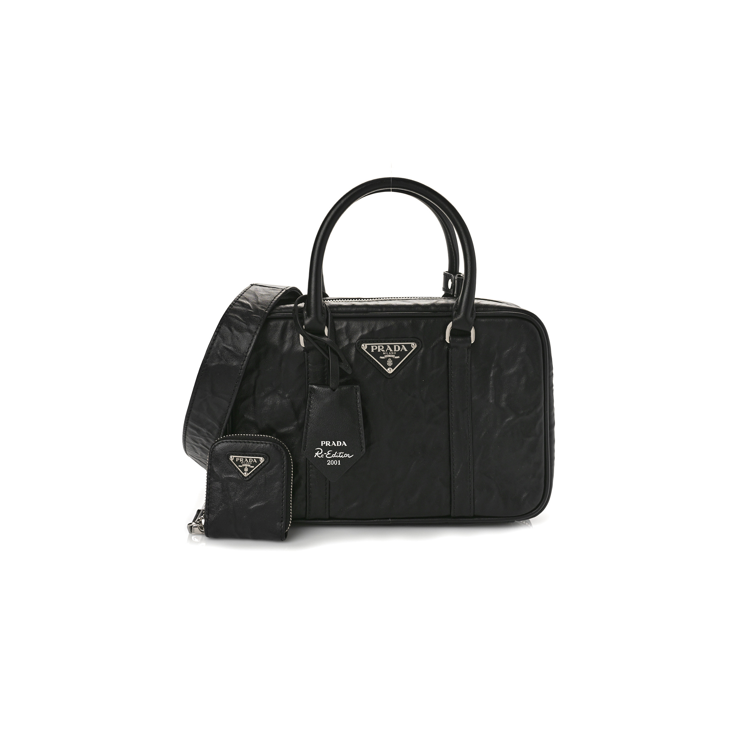P*A*A NAPPA ANTIQUE MEDIUM RE-EDITION 2001 TWO HANDLE BAG BLACK 1BB092 (24*15.5*7cm) 